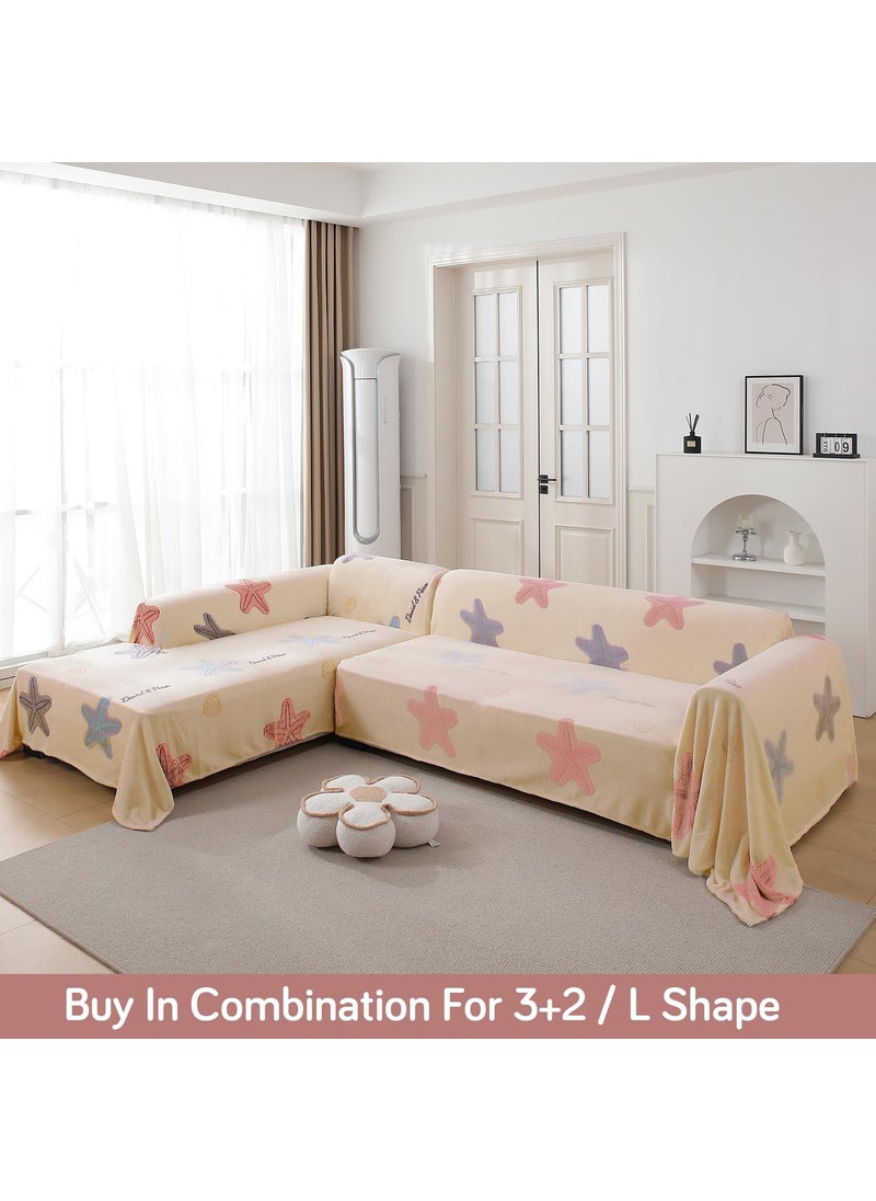 HOKIPO Soft and Cozy Fully Covered Sofa Cover Blanket Throw for All Sofa Types, Milk Velvet Plush- Ocean Stars, 3 Seater (NEW-5213-D5)