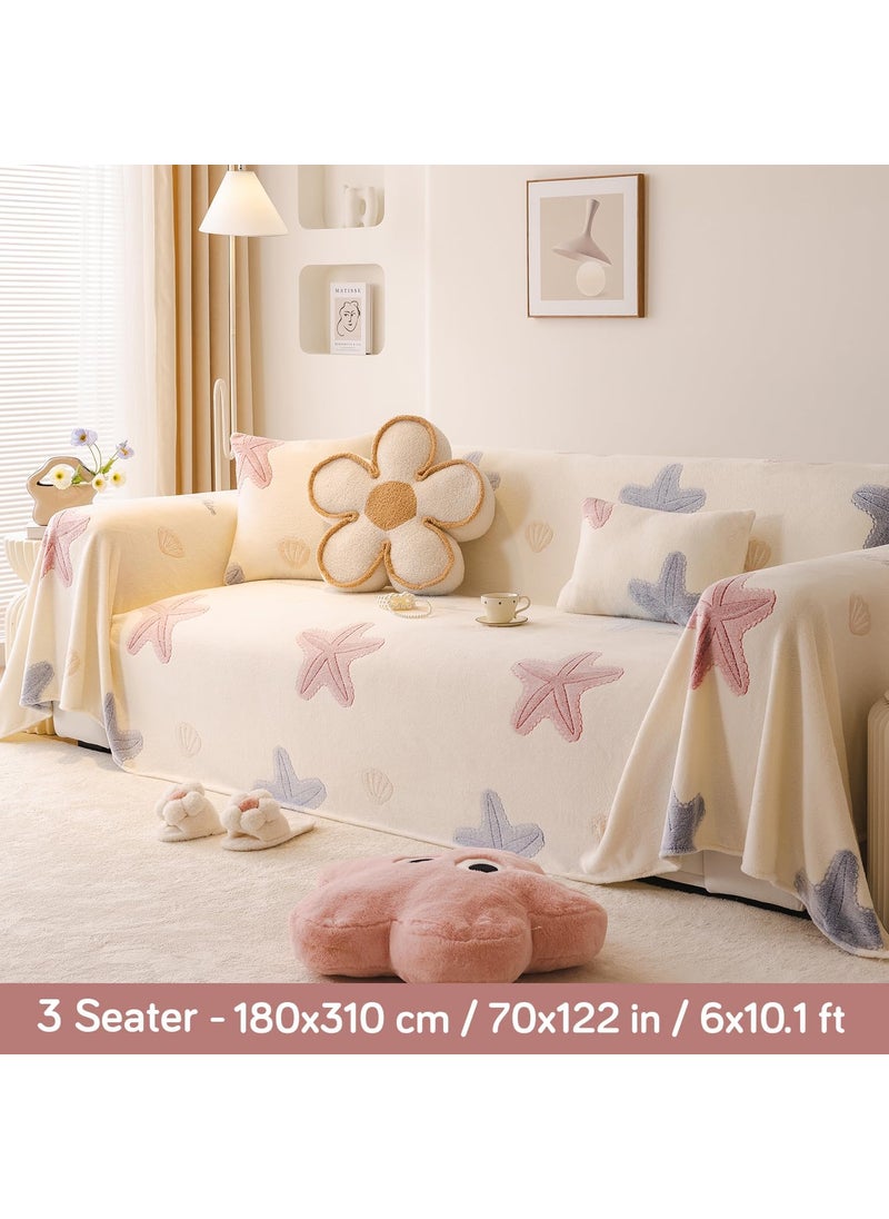 HOKIPO Soft and Cozy Fully Covered Sofa Cover Blanket Throw for All Sofa Types, Milk Velvet Plush- Ocean Stars, 3 Seater (NEW-5213-D5)