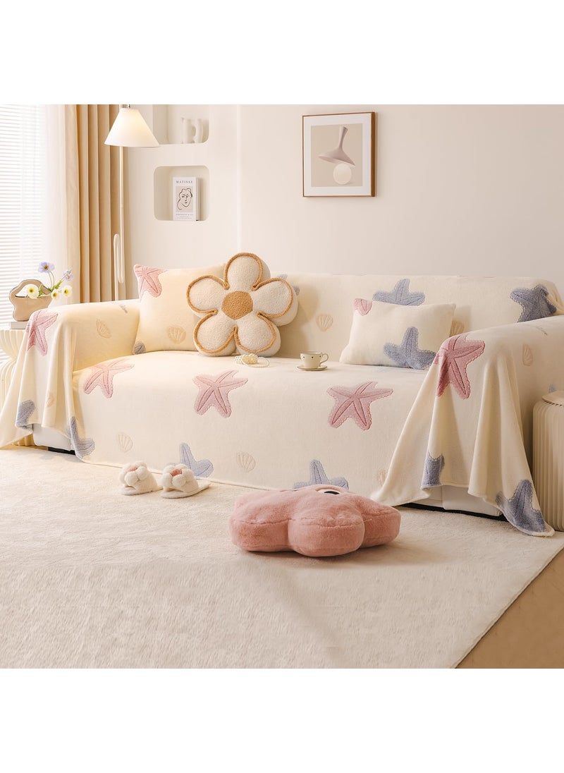 HOKIPO Soft and Cozy Fully Covered Sofa Cover Blanket Throw for All Sofa Types, Milk Velvet Plush- Ocean Stars, 3 Seater (NEW-5213-D5)
