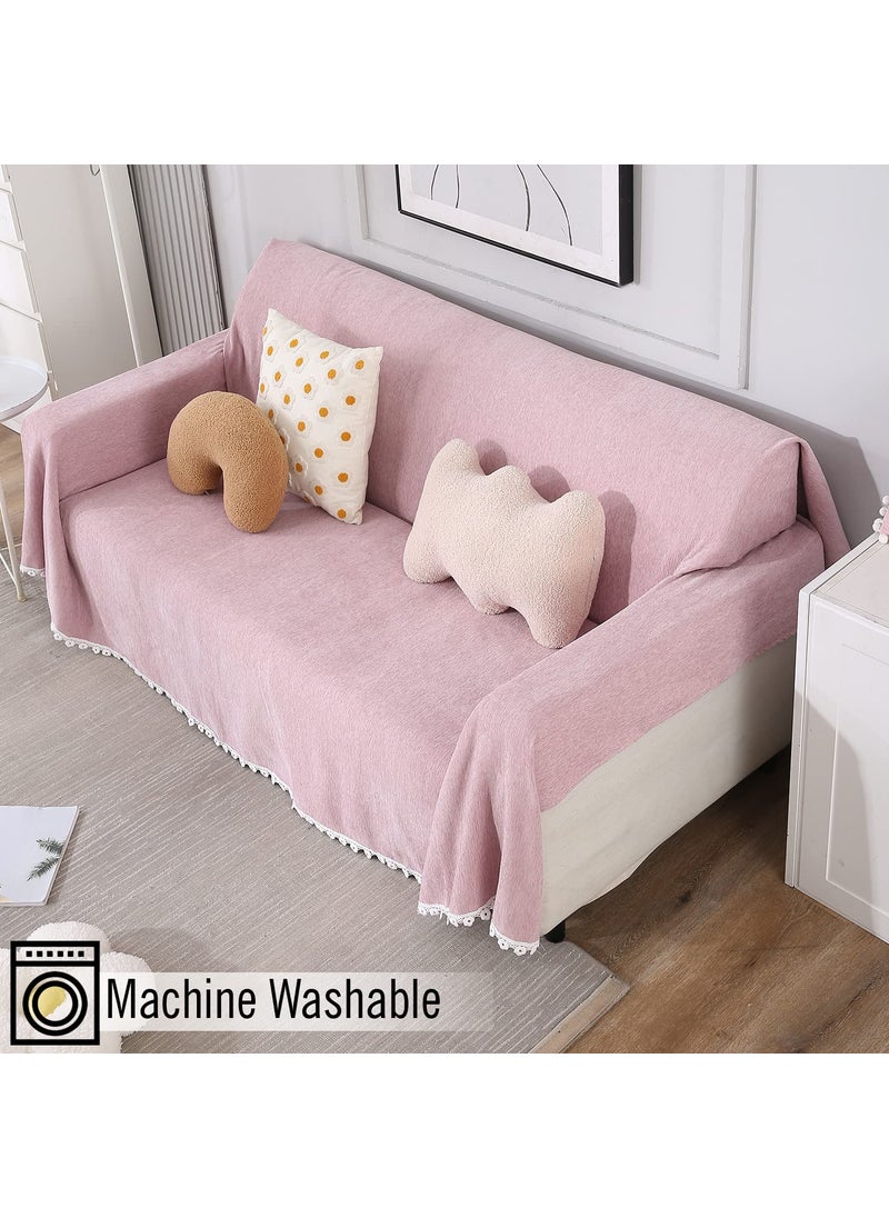 HOKIPO Chenille Sofa Cover Thick and Soft Throw Blanket 3 Seater, 180 (D) x 300 (L) cm (AR-4645-N7, Pink)