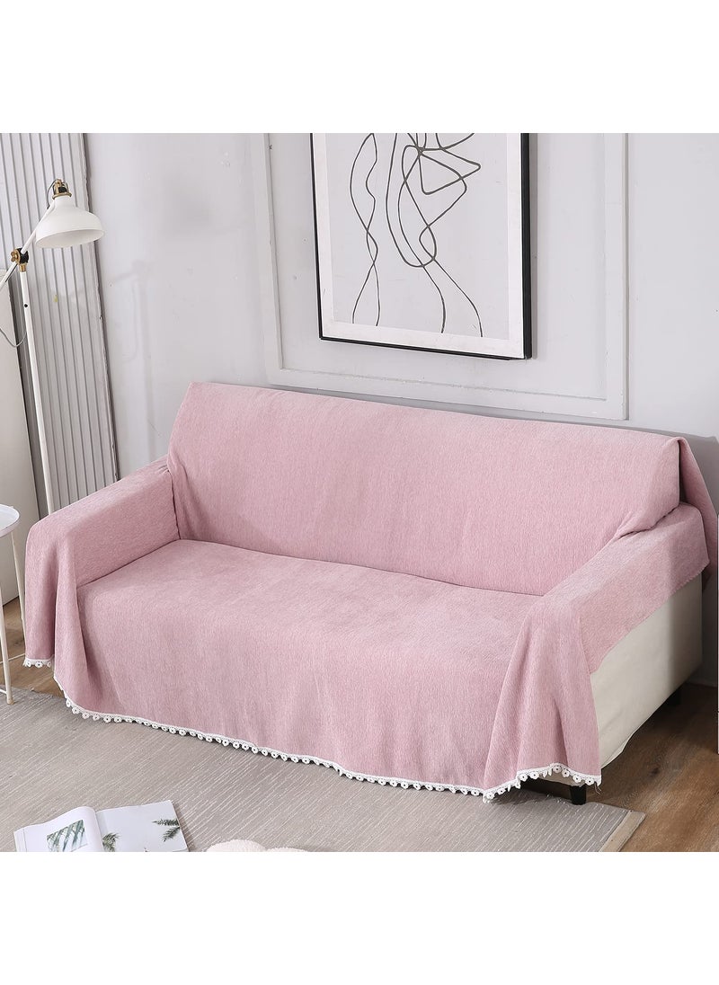 HOKIPO Chenille Sofa Cover Thick and Soft Throw Blanket 3 Seater, 180 (D) x 300 (L) cm (AR-4645-N7, Pink)
