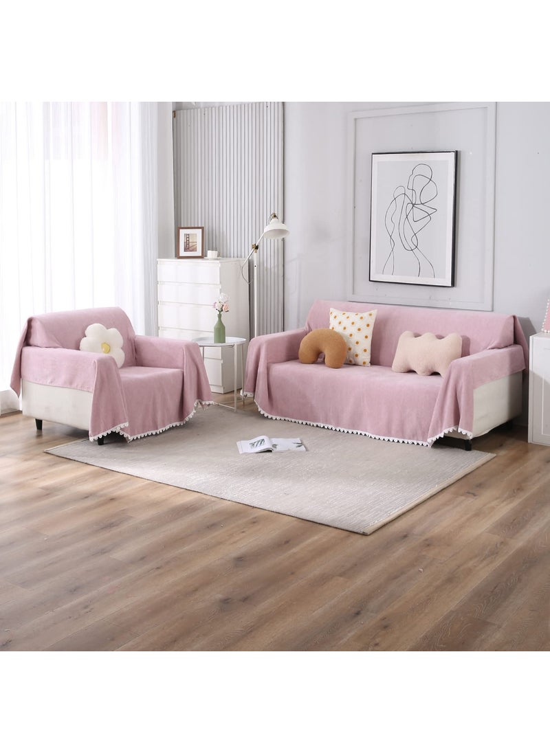 HOKIPO Chenille Sofa Cover Thick and Soft Throw Blanket 3 Seater, 180 (D) x 300 (L) cm (AR-4645-N7, Pink)