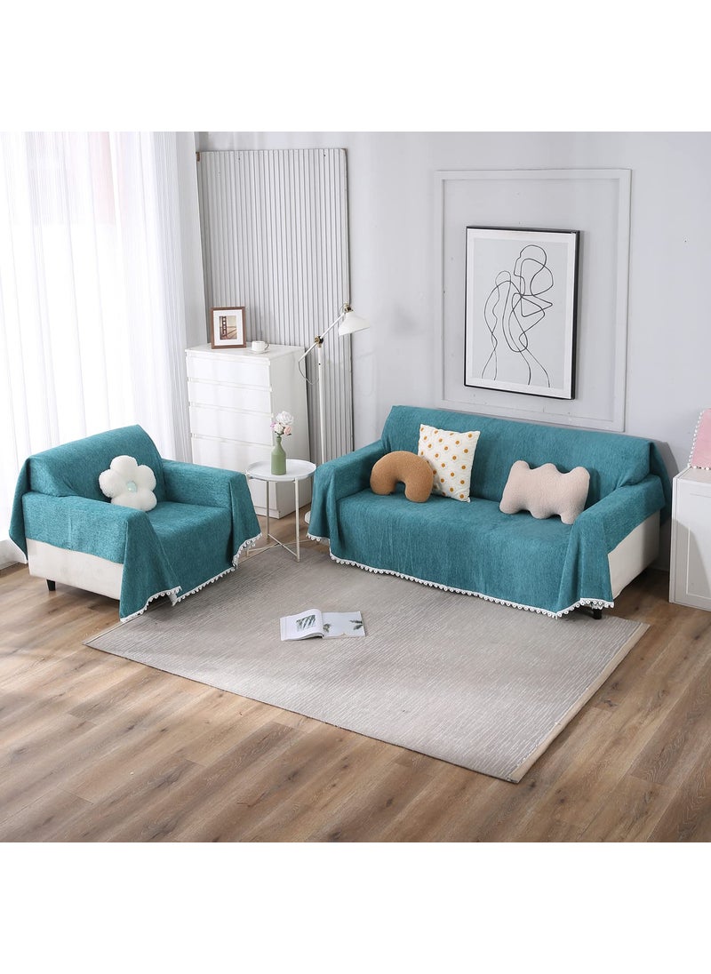 HOKIPO Chenille Sofa Cover Thick And Soft Pet Friendly Throw Blanket 2 Seater, 180 (D) X 240 (L) Cm (Ar-4643-N4), Blue