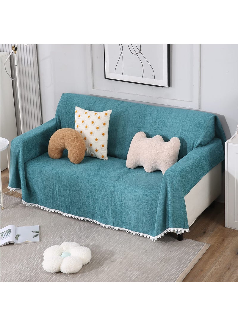 HOKIPO Chenille Sofa Cover Thick And Soft Pet Friendly Throw Blanket 2 Seater, 180 (D) X 240 (L) Cm (Ar-4643-N4), Blue