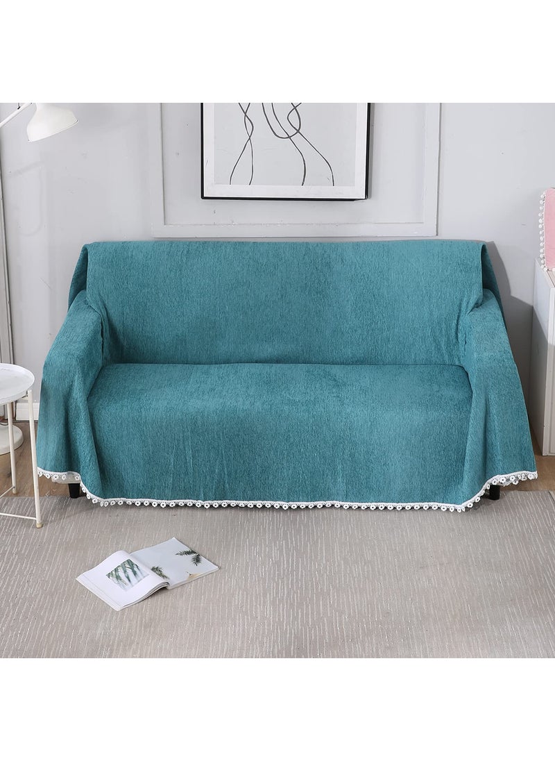 HOKIPO Chenille Sofa Cover Thick And Soft Pet Friendly Throw Blanket 2 Seater, 180 (D) X 240 (L) Cm (Ar-4643-N4), Blue
