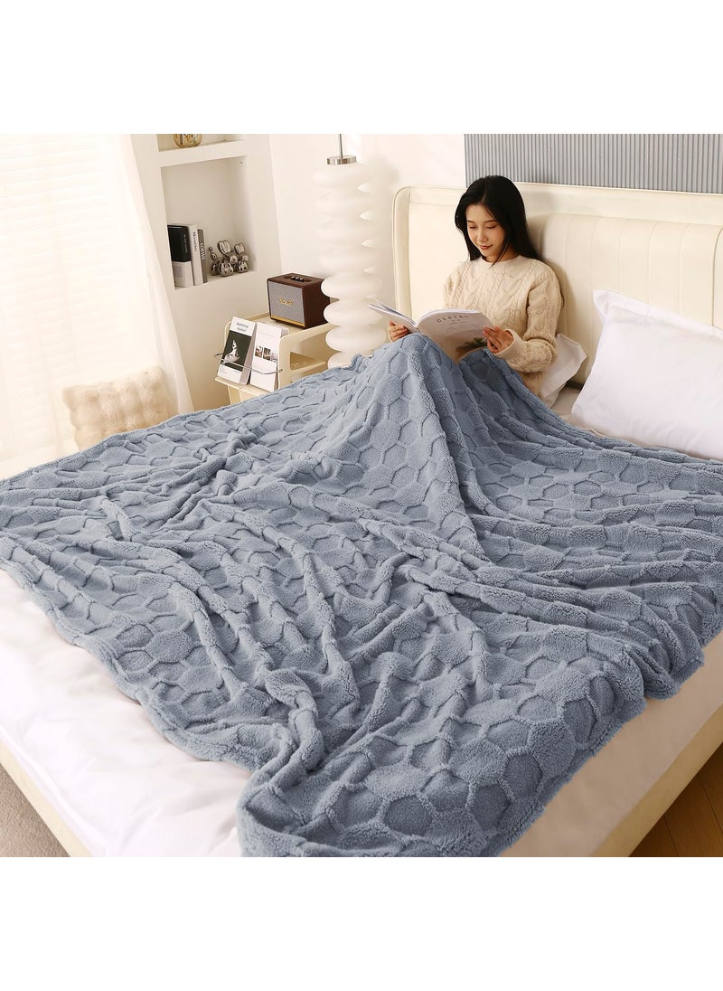 HOKIPO 220 GSM Flannel AC Throw Blanket Double Bed Queen, 200x230 cm / 6.5x7.5 feet, Bluish Grey (AR-5744-BLGRY)