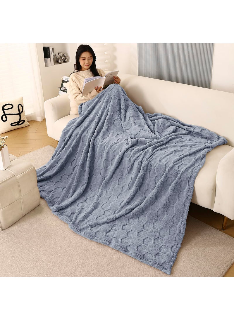 HOKIPO 220 GSM Flannel AC Throw Blanket Double Bed Queen, 200x230 cm / 6.5x7.5 feet, Bluish Grey (AR-5744-BLGRY)