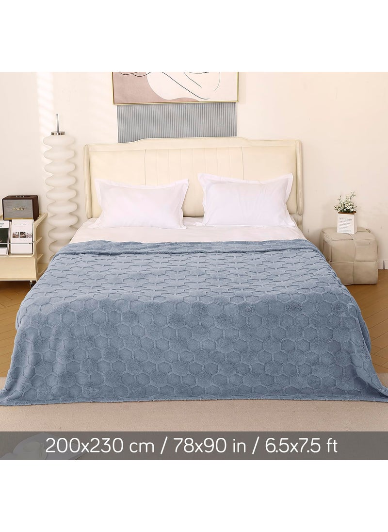 HOKIPO 220 GSM Flannel AC Throw Blanket Double Bed Queen, 200x230 cm / 6.5x7.5 feet, Bluish Grey (AR-5744-BLGRY)
