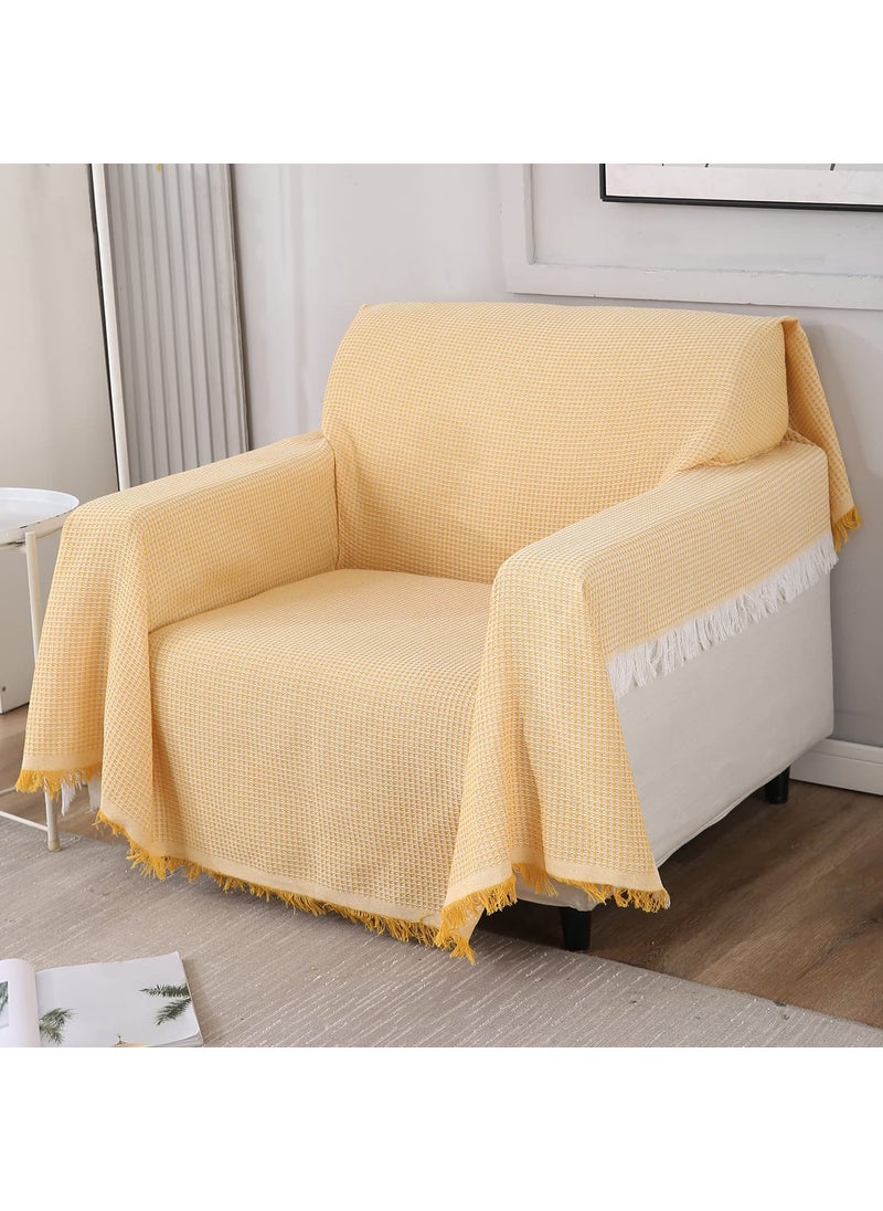 HOKIPO Polycotton Thick And Soft Sofa Cover Throw Blanket 1 Seater, 180 (D) X 180 (L) Cm (Ar-4638-N5), Yellow
