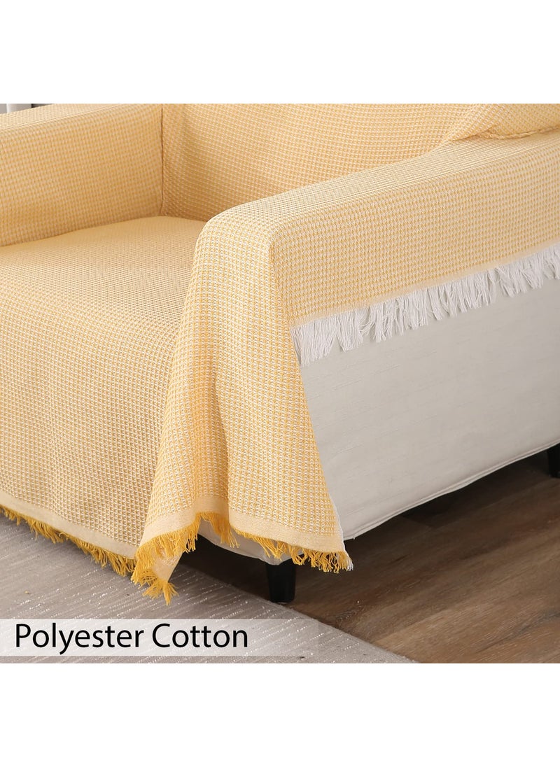 HOKIPO Polycotton Thick And Soft Sofa Cover Throw Blanket 1 Seater, 180 (D) X 180 (L) Cm (Ar-4638-N5), Yellow