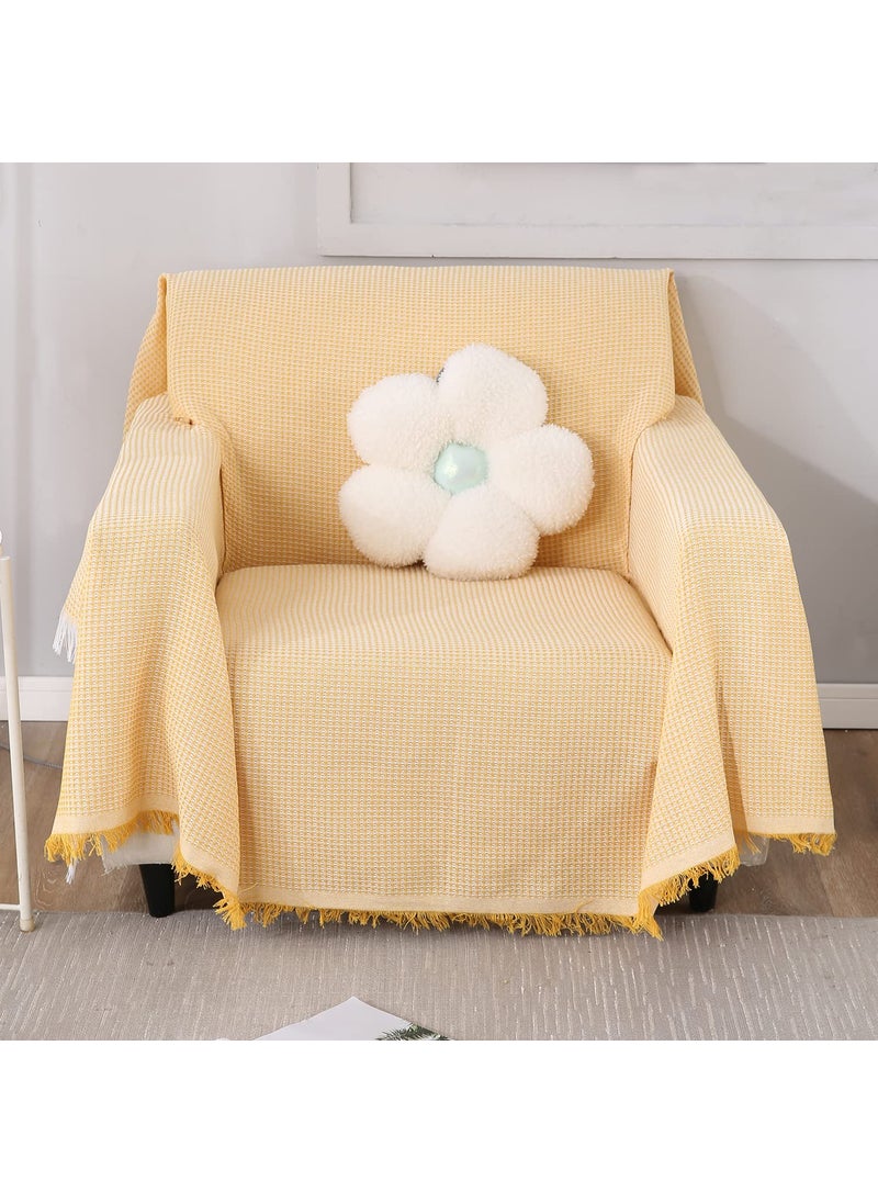 HOKIPO Polycotton Thick And Soft Sofa Cover Throw Blanket 1 Seater, 180 (D) X 180 (L) Cm (Ar-4638-N5), Yellow