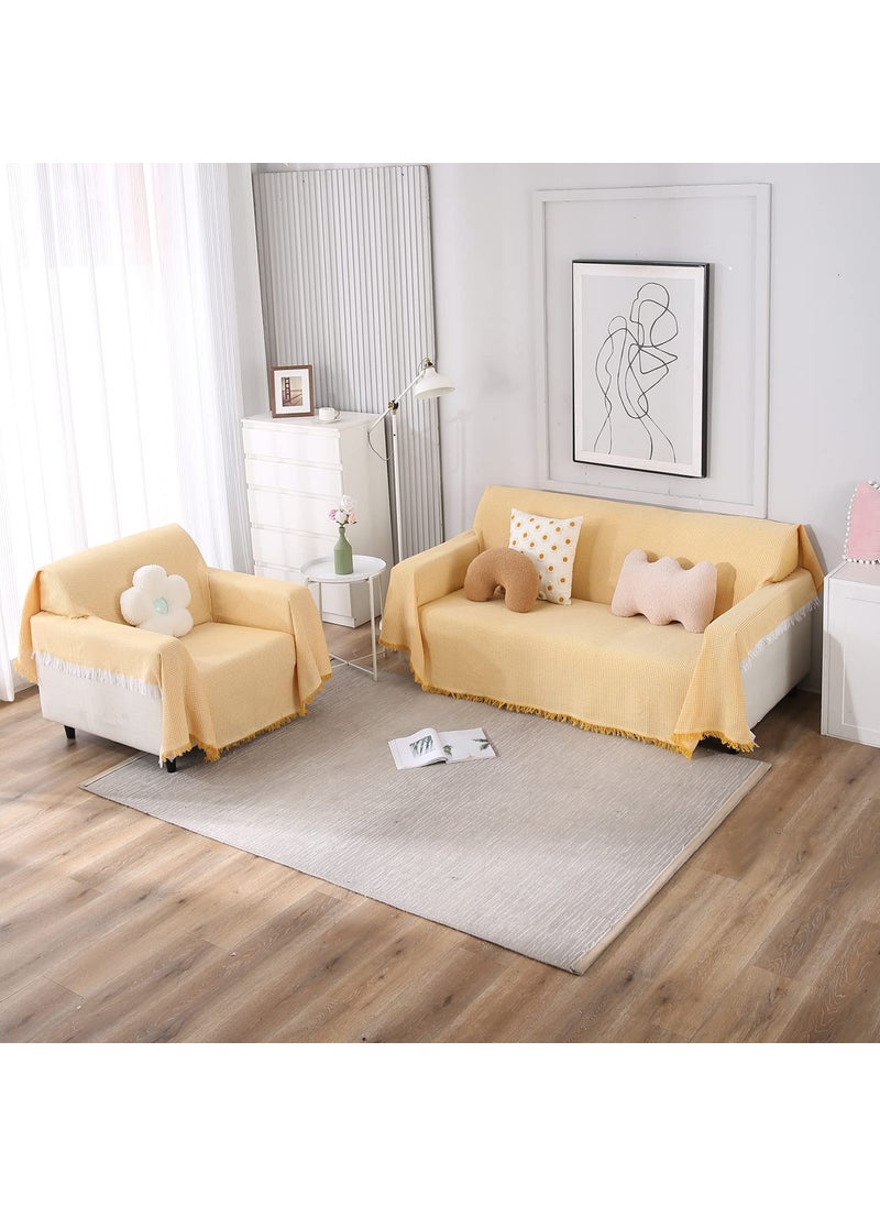 HOKIPO Polycotton Thick And Soft Sofa Cover Throw Blanket 1 Seater, 180 (D) X 180 (L) Cm (Ar-4638-N5), Yellow