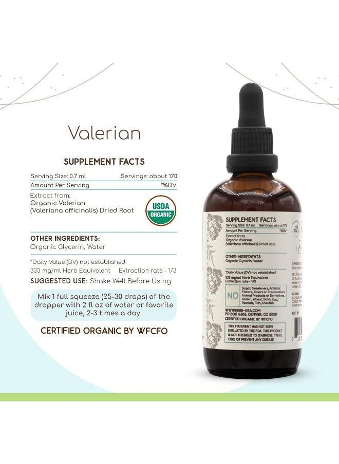 HerbEra Valerian B120 USDA Organic Tincture | Alcohol-Free Extract, High-Potency Herbal Drops | Certified Organic Valerian (Valeriana officinalis) Dried Root (4 oz)