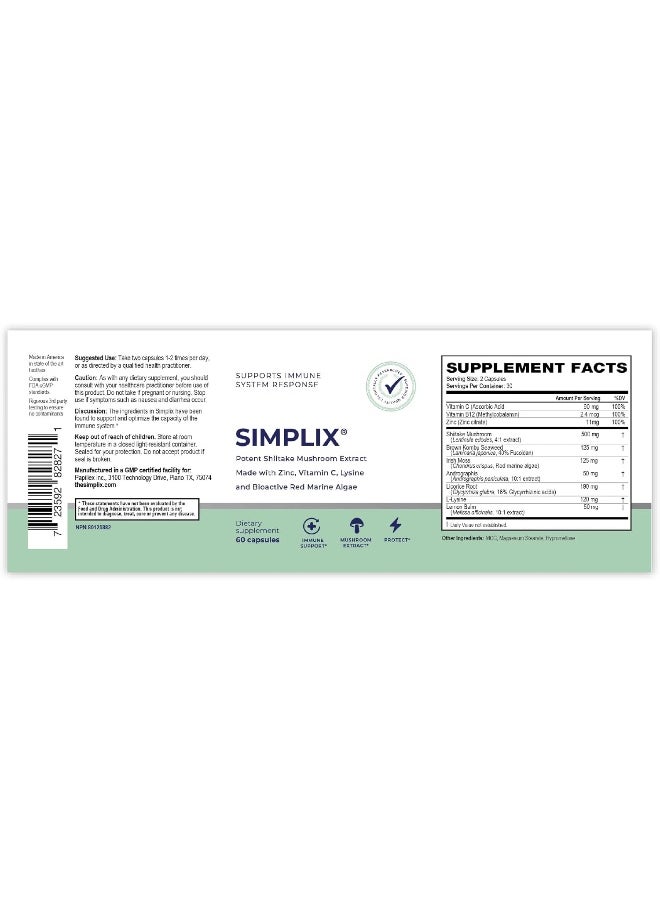 Papillex Simplix | Natural Supplement to Strengthen The Immune System | Respond to Outbreaks | Source of Highly Researched Mushroom & Seaweed Polysaccharides 60 Veggie Capsules (1 Pack)