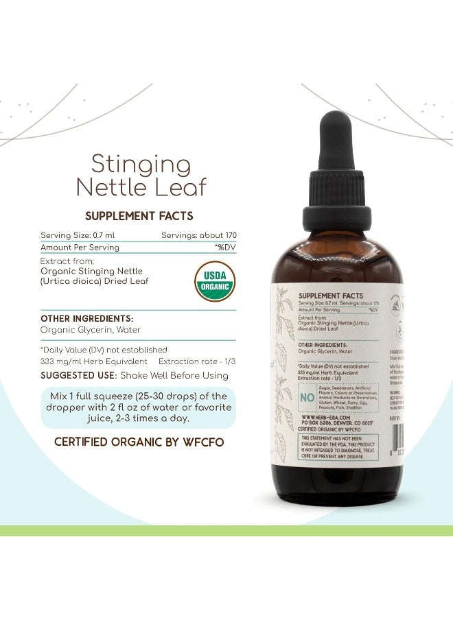 HerbEra Stinging Nettle Leaf B120 USDA Organic Tincture | Alcohol-Free Extract, High-Potency Herbal Drops | Certified Organic Stinging Nettle (Urtica Dioica) Dried Leaf (4 oz)