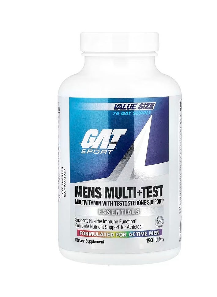 GAT Men’s Multi+Test 150 Tablets – Complete Multivitamin for Active Men | Boosts Energy, Supports Testosterone & Promotes Athletic Performance | 75-Day Value Pack