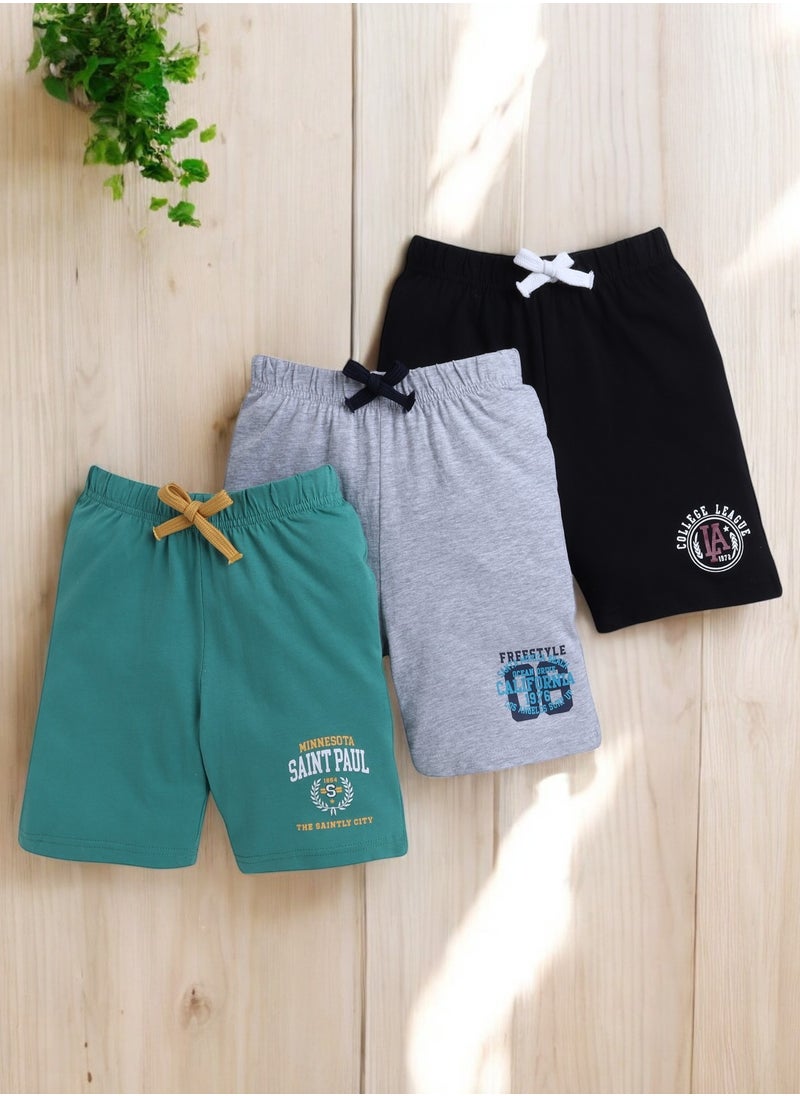 Victor and Jane Junior Boys' Slogan Print Shorts Black, Cotton Material, Comfortable Lace-Up Waist Pull-On Design, 2-3YRS