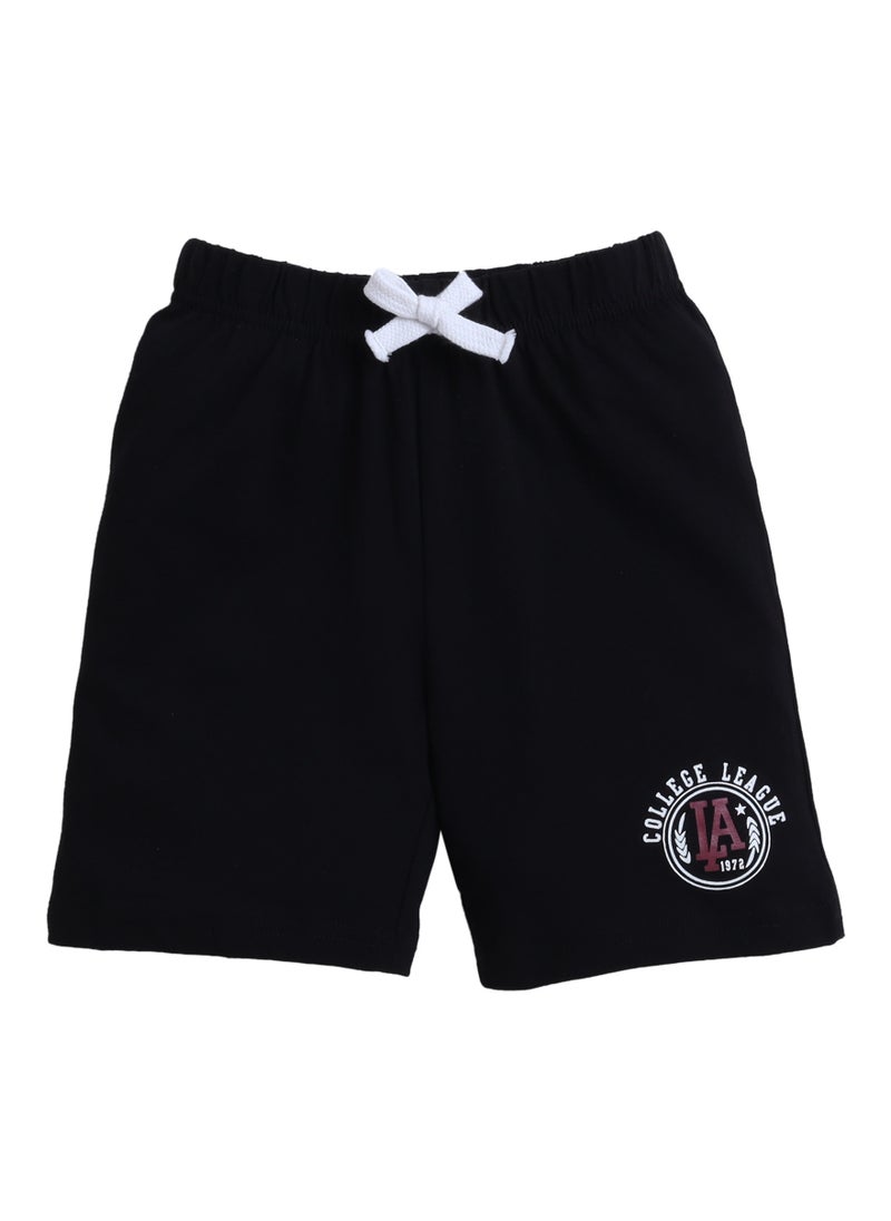 Victor and Jane Junior Boys' Slogan Print Shorts Black, Cotton Material, Comfortable Lace-Up Waist Pull-On Design, 2-3YRS