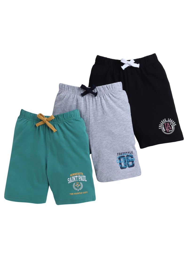 Victor and Jane Junior Boys' Slogan Print Shorts Black, Cotton Material, Comfortable Lace-Up Waist Pull-On Design, 2-3YRS
