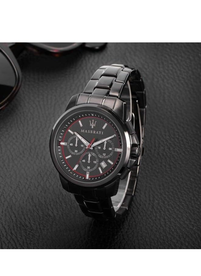 Maserati R8873621014 Men's Watch, Successo Collection, Chronograph Watch, Made of Stainless Steel and Black PVD - Black, Bracelet