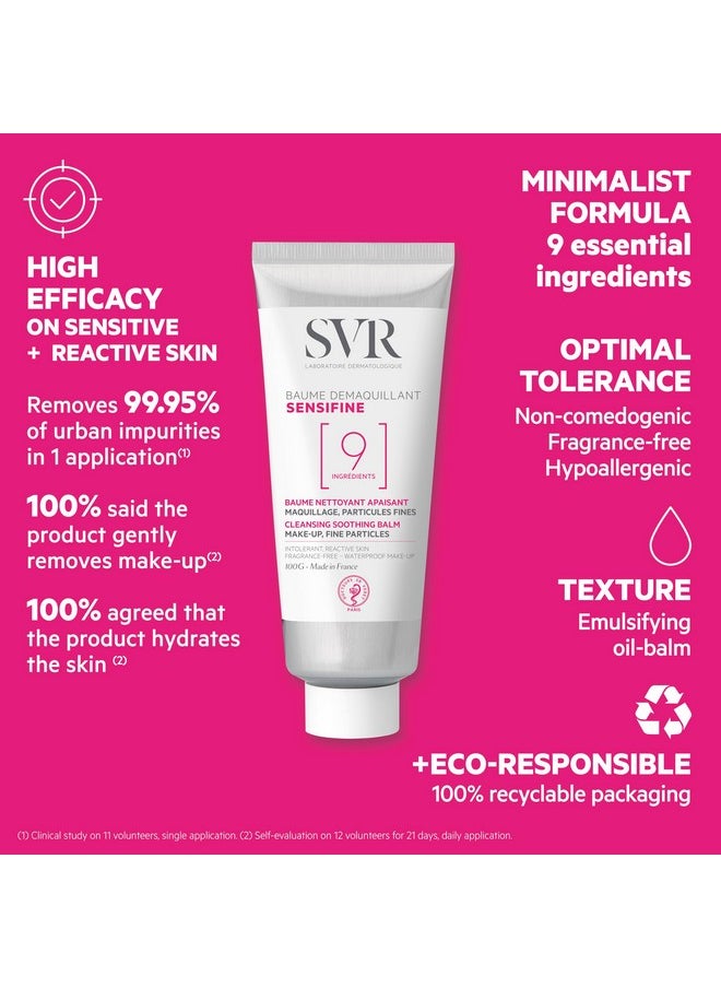 SVR Sensifine Cleansing Balm with Shea Butter & Coconut Oil. Soothing Balm-to-Oil Face Cleanser & Makeup Remover, Even Waterproof. For Sensitive Reactive Skin. Minimalist Formula, 3.5 fl.oz.