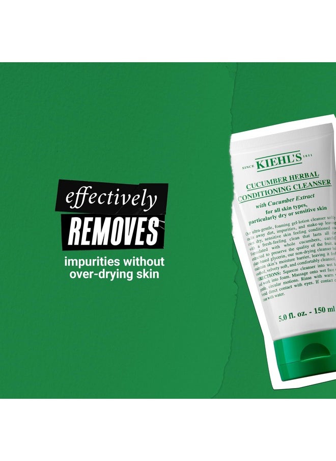 Kiehl's Cucumber Herbal Conditioning Cleanser, Gentle Face Wash for Dry & Sensitive Skin, Leaves Skin Feeling Fresh, with Cucumber Extract & Glycerin, Non-drying Formula, All Skin Types - 5 fl oz