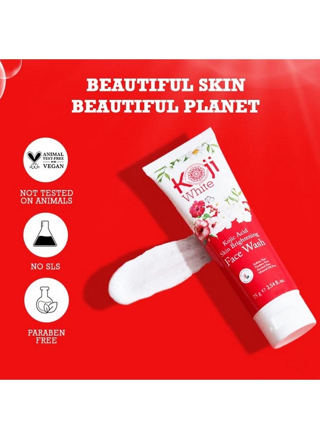Koji White Kojic Acid Skin Brightening Face Wash for Exfoliating Face, Hydrating Face Moisturizer, Vegan Face Wash, Even Skin Tone with Vitamin C, Flower Extracts, Vitamin E, 2.54 Fl Oz