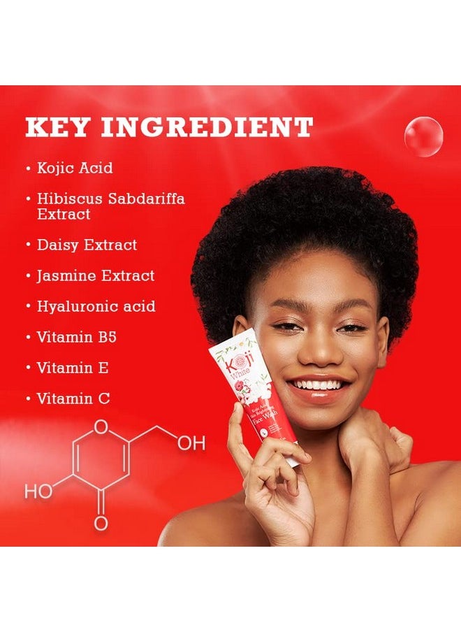 Koji White Kojic Acid Skin Brightening Face Wash for Exfoliating Face, Hydrating Face Moisturizer, Vegan Face Wash, Even Skin Tone with Vitamin C, Flower Extracts, Vitamin E, 2.54 Fl Oz