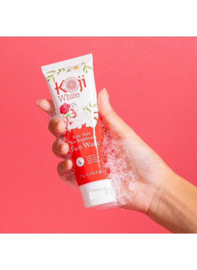Koji White Kojic Acid Skin Brightening Face Wash for Exfoliating Face, Hydrating Face Moisturizer, Vegan Face Wash, Even Skin Tone with Vitamin C, Flower Extracts, Vitamin E, 2.54 Fl Oz