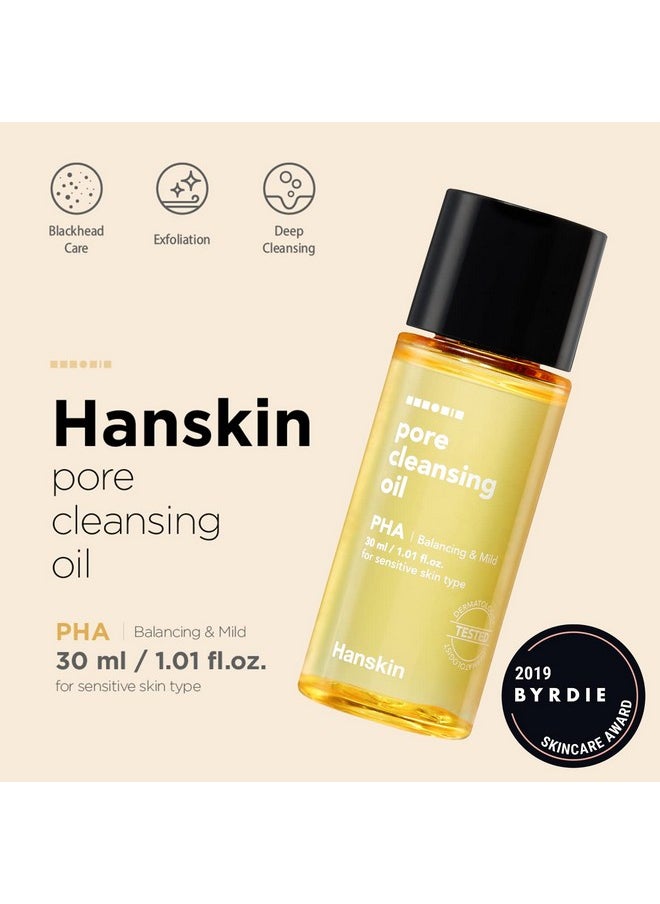 Hanskin PHA Pore Cleansing Oil and PHA Cleansing Balm, Sample Trial Size, Travel Size Mini Makeup Remover Set, Gentle Blackhead Cleanser for Sensitive Skin [30 ml/Pack of 2] + [8g/PHA Balm]