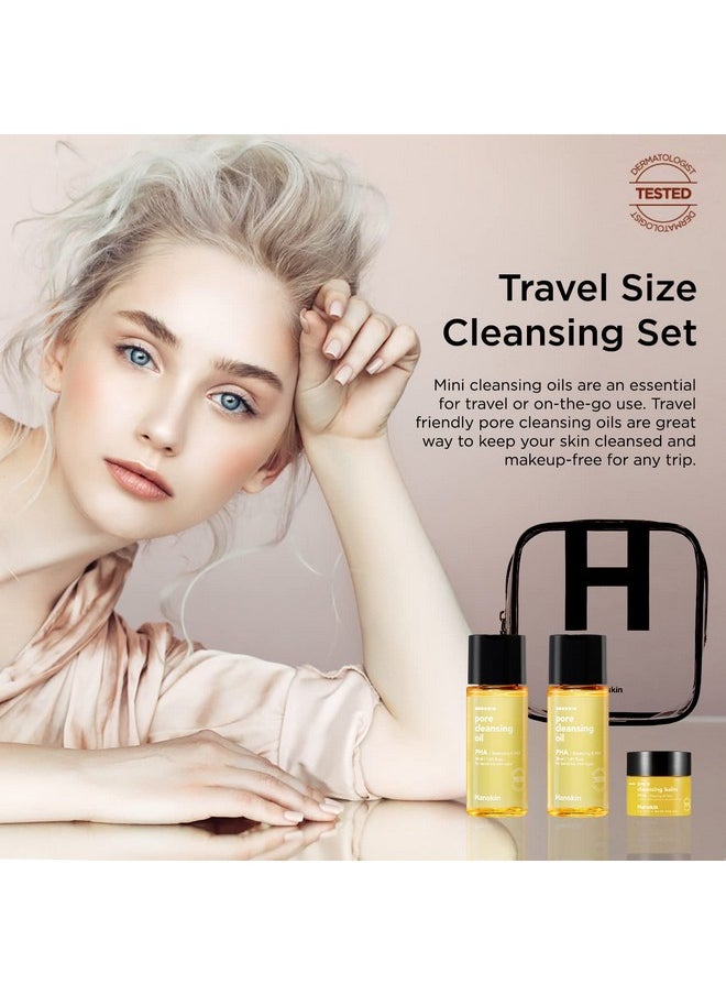 Hanskin PHA Pore Cleansing Oil and PHA Cleansing Balm, Sample Trial Size, Travel Size Mini Makeup Remover Set, Gentle Blackhead Cleanser for Sensitive Skin [30 ml/Pack of 2] + [8g/PHA Balm]