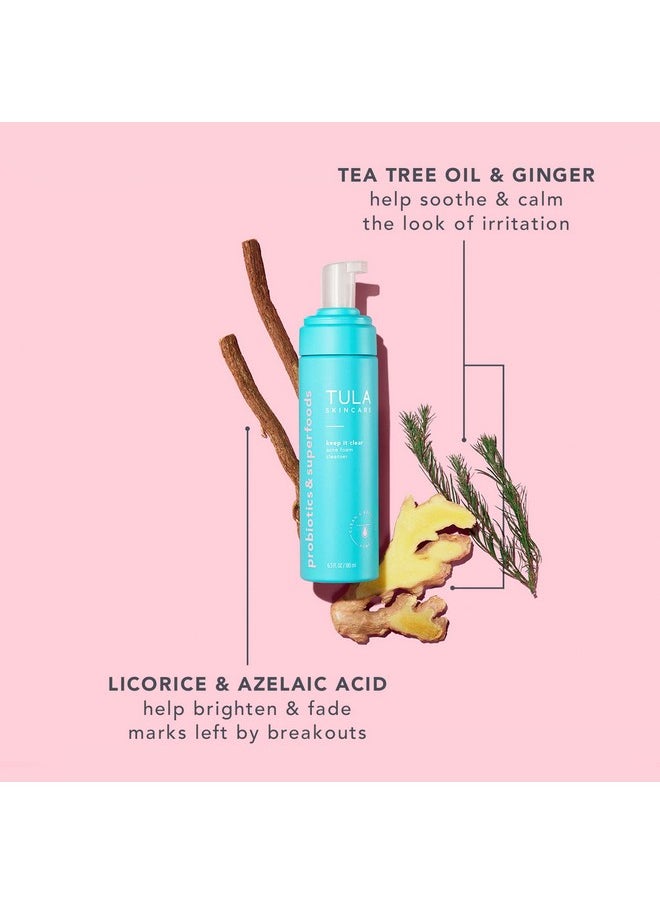 TULA Skin Care Keep It Clear - Acne Foam Cleanser, Contains Salicylic & Azelaic Acid & Probiotics, Clears & Soothes Acne, Brightens Past Blemish Marks, 6.3 fl oz.