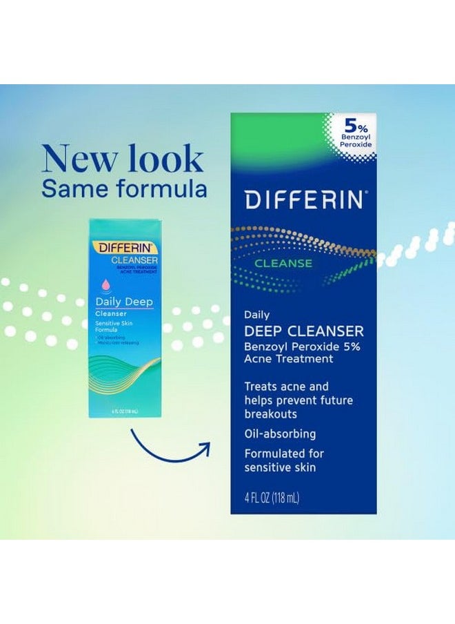 Differin Acne Face Wash with 5% Benzoyl Peroxide, Daily Deep Cleanser by the makers of Differin Gel, Gentle Skin Care for Acne Prone Sensitive Skin, 4 oz (Packaging May Vary)