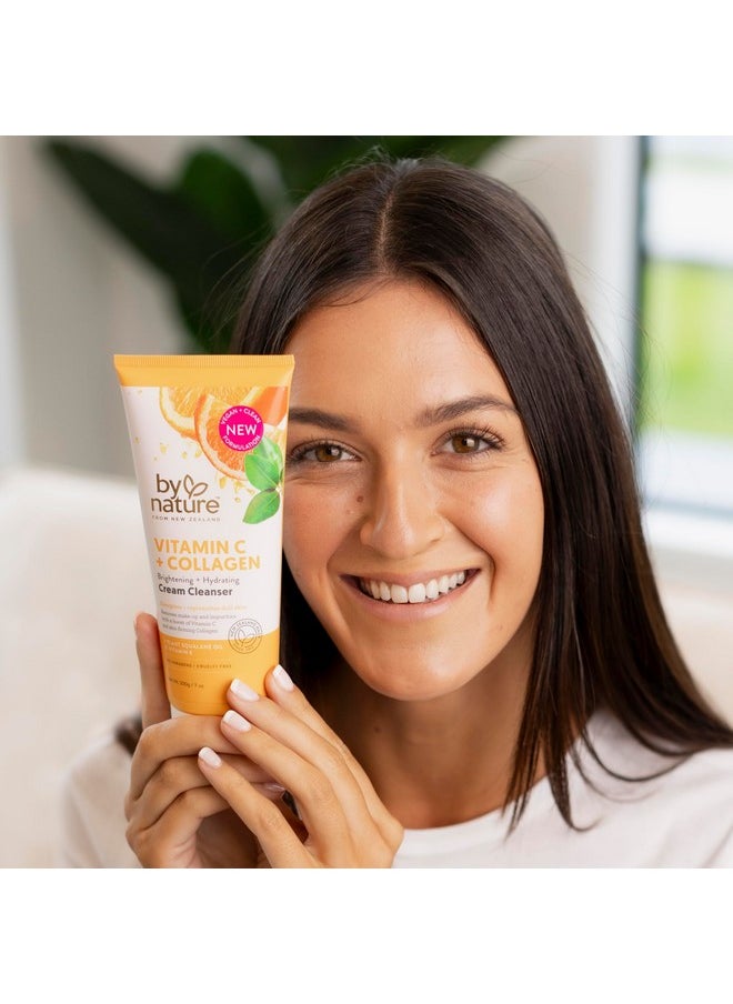By Nature Face Cleanser- Brightening and Hydrating Cleanser Cream with Collagen + Vitamin C - Energize and Replenish Dull Skin + Remove Makeup and Surface Impurities - Gentle Face Cleanser for Women