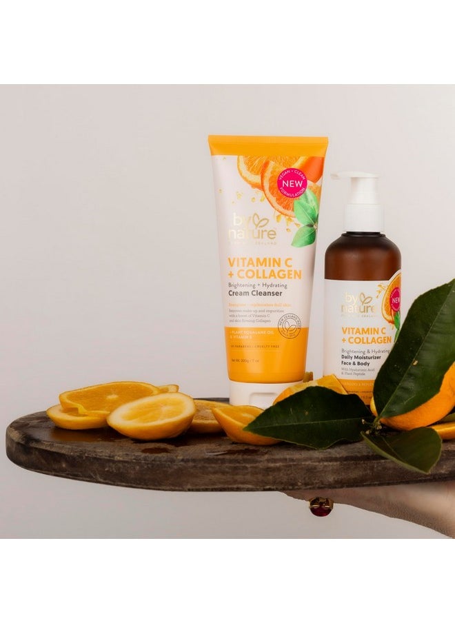 By Nature Face Cleanser- Brightening and Hydrating Cleanser Cream with Collagen + Vitamin C - Energize and Replenish Dull Skin + Remove Makeup and Surface Impurities - Gentle Face Cleanser for Women