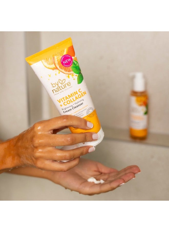 By Nature Face Cleanser- Brightening and Hydrating Cleanser Cream with Collagen + Vitamin C - Energize and Replenish Dull Skin + Remove Makeup and Surface Impurities - Gentle Face Cleanser for Women