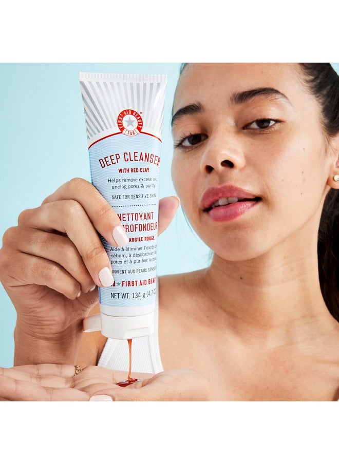 First Aid Beauty - Pure Skin Deep Cleanser with Red Clay, Deep Cleansing Face Wash with Antioxidant Booster for Oily and Blemish-Prone Skin, Reduce Oil & Unclog Pores, Safe for Sensitive Skin, 4.7 oz
