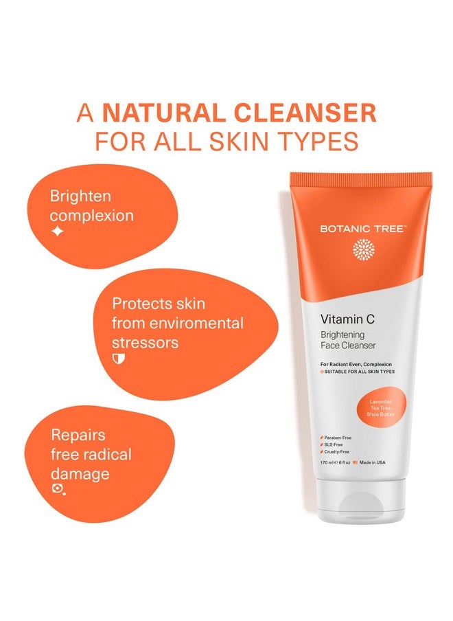 Botanic Tree Vitamin C Face Wash - Facial Cleanser for All Skin Types, Aging Skin, Dry Skin, Minimizing Acne scars, Brightening, Reduce Breakouts - Face Wash for Women & Men