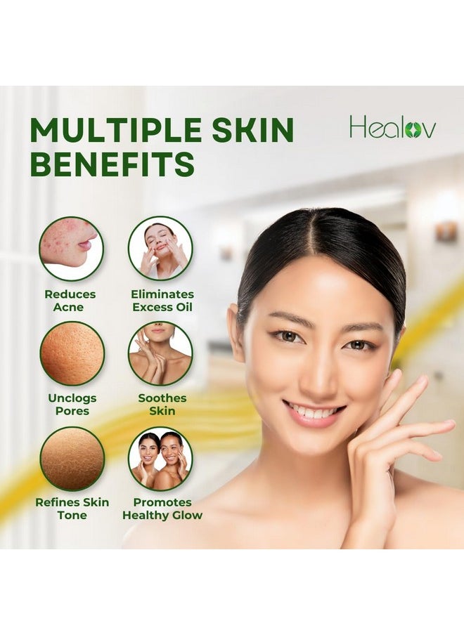 Healov Sulfur Soap - Sulfur Face & Body Wash for Acne - Sulphur Exfoliating Facial Cleanser Absorbs Excess Oil, Reduces Breakouts, & Cleanses Skin - Natural Cystic Acne, Rosacea Skin Care Treatment