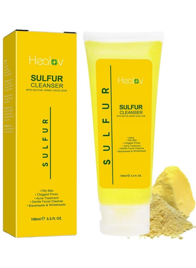 Healov Sulfur Soap - Sulfur Face & Body Wash for Acne - Sulphur Exfoliating Facial Cleanser Absorbs Excess Oil, Reduces Breakouts, & Cleanses Skin - Natural Cystic Acne, Rosacea Skin Care Treatment