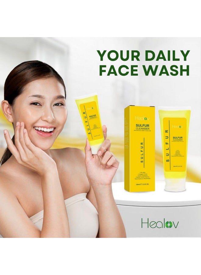 Healov Sulfur Soap - Sulfur Face & Body Wash for Acne - Sulphur Exfoliating Facial Cleanser Absorbs Excess Oil, Reduces Breakouts, & Cleanses Skin - Natural Cystic Acne, Rosacea Skin Care Treatment
