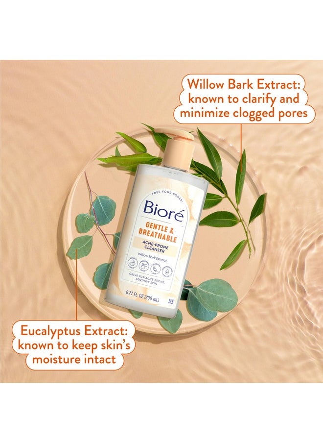 Biore Gentle & Breathable Acne Face Wash, Gentle Face Cleanser for Sensitive and Acne Prone Skin, Infused with Willow Bark Extract to Clarify Skin, Fragrance Free, 6.77 Oz