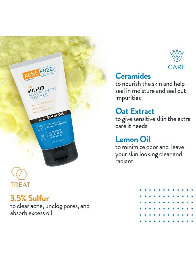 Acne Free Sulfur Acne Foaming Cleanser with Lemon Oil, and Oat Extract, 5 Ounces