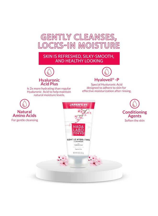 Hada Labo Tokyo Gentle Hydrating Foaming Facial Cleanser, Fragrance-Free Sensitive Skin Face Wash with Hyaluronic Acid and Conditioning Agents Soften Skin, Locks In Moisture, 5.0 Oz
