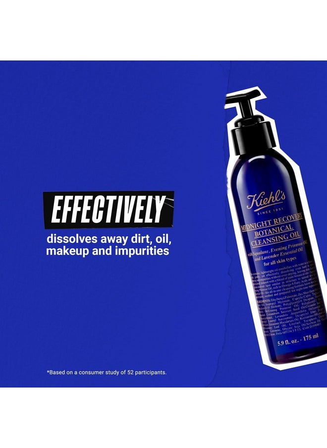 Kiehl's Midnight Recovery Botanical Cleansing Oil, Makeup Remover Face Wash, Soothes & Comforts Skin, with Lavender Essential Oil, Evening Primrose Oil & Squalane, Non-comedogenic - 5.9 fl oz