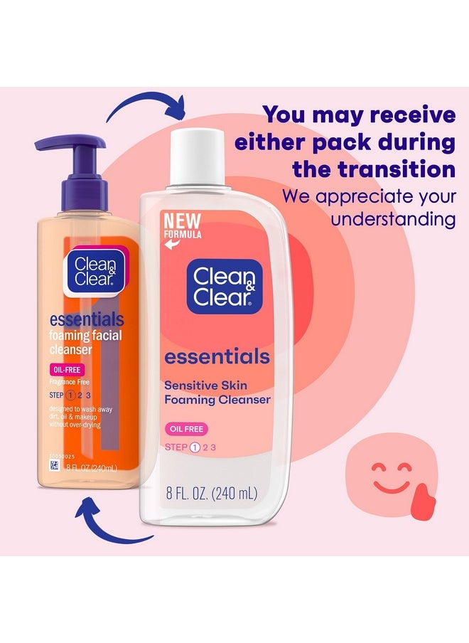 Clean & Clear Essentials Foaming Facial Cleanser, Oil-Free Daily Face Wash with Glycerin to Remove Acne Breakout-Causing Dirt, Oil & Makeup Without Over-Drying, 8 Fl Oz (Packaging may vary)