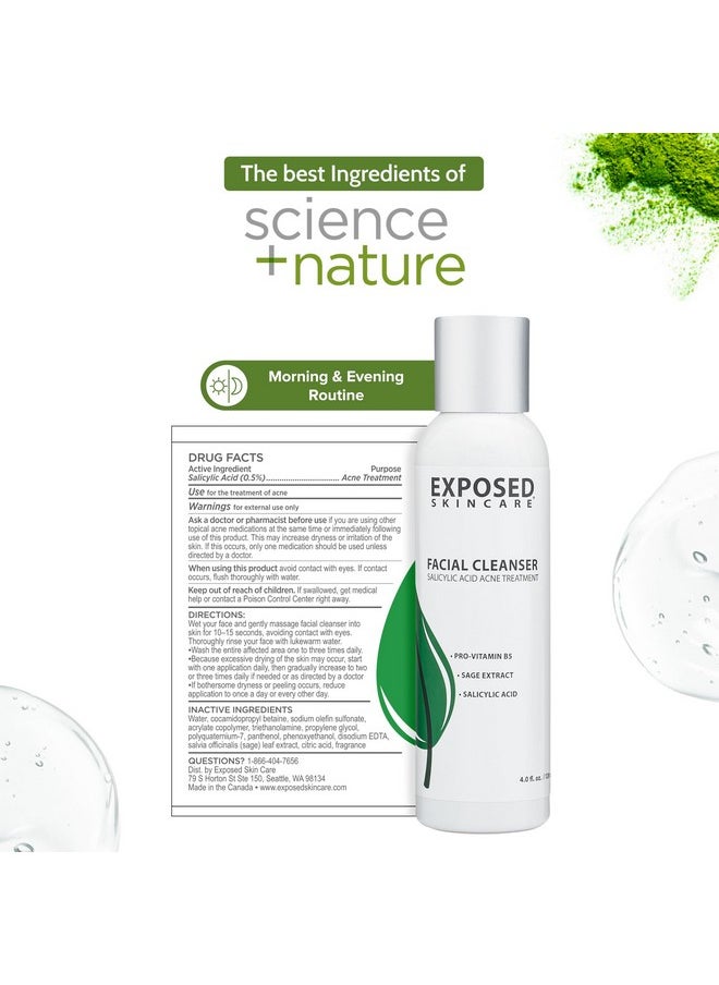Exposed Skin Care Acne Facial Cleanser - Gentle Face Wash with Salicylic Acid for Acne Prone Skin - Pore Clarifying Acne Treatment for All Ages, Skin Types