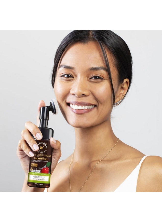 WOW Skin Science Apple Cider Vinegar Foam Exfoliating Face Wash & Brush 5.07 oz