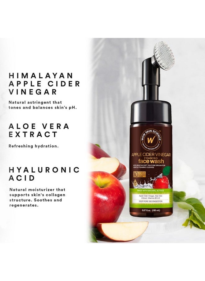 WOW Skin Science Apple Cider Vinegar Foam Exfoliating Face Wash & Brush 5.07 oz