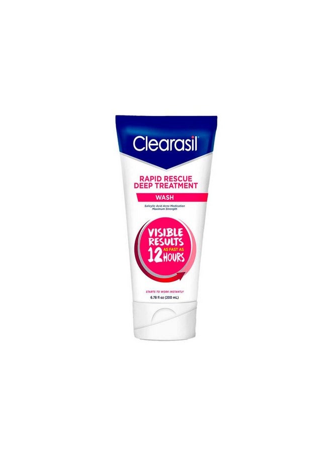 Clearasil Rapid Rescue Deep Treatment Acne Face Wash, Maximum Strenght with 2% Salicylic Acid Acne Medication, Acne Facial Cleanser, 6.78 fl oz